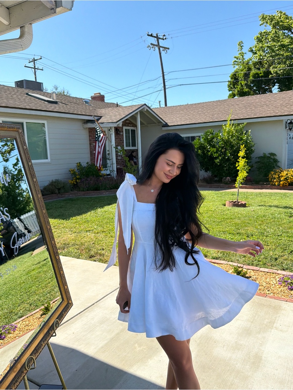 DISSH White Tie-Shoulder Mini Dress